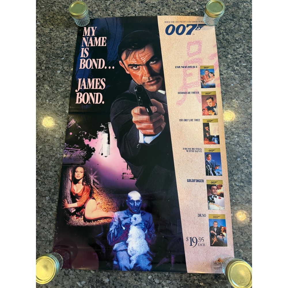 Vintage 1988 James Bond 007 Sean Connery Classics MGM/UA Home Video Poster